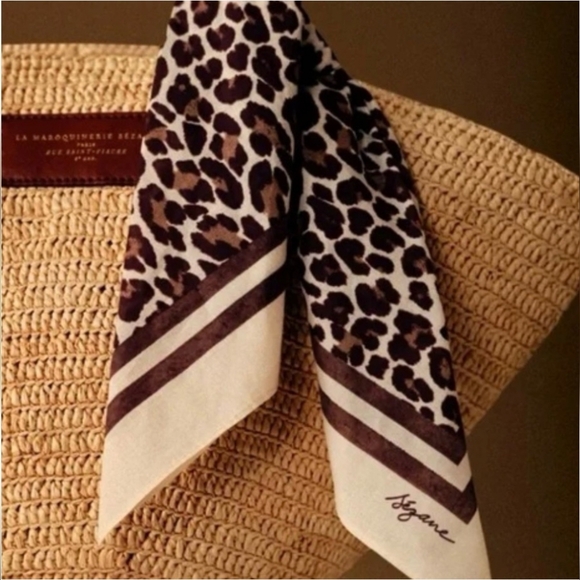 Sezane Leopard Print Scarf - Brown and Cream - Picture 1 of 3